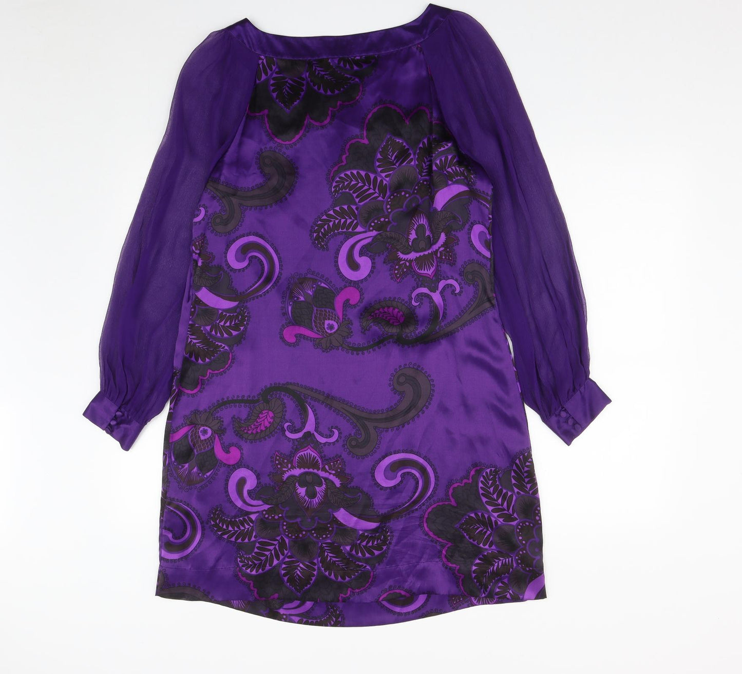 Monsoon Womens Purple Geometric Silk A-Line  Size 14  Round Neck