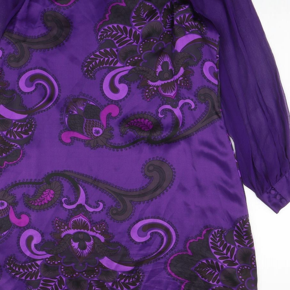 Monsoon Womens Purple Geometric Silk A-Line  Size 14  Round Neck