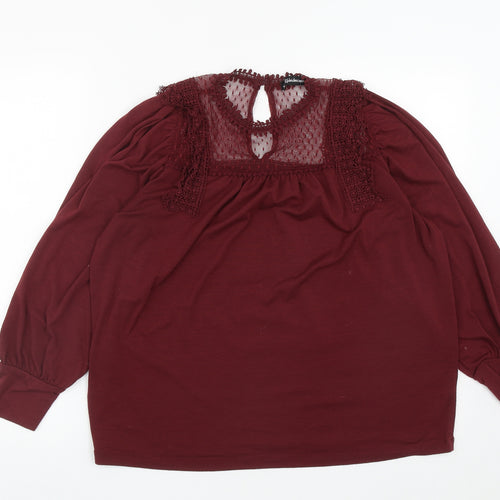 Kaleidoscope Womens Red  Polyester Basic Blouse Size 12 Round Neck