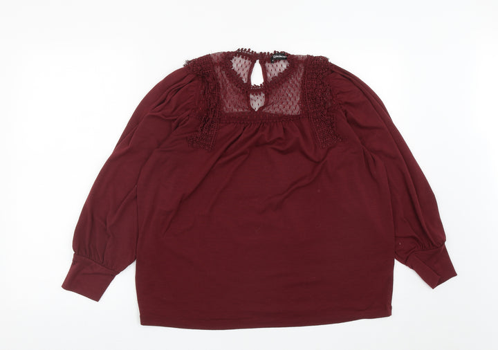 Kaleidoscope Womens Red  Polyester Basic Blouse Size 12 Round Neck