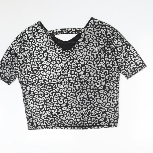 Anthology Womens Silver Geometric Polyester Basic Blouse Size 10 V-Neck