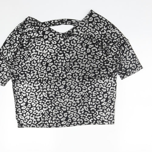Anthology Womens Silver Geometric Polyester Basic Blouse Size 10 V-Neck