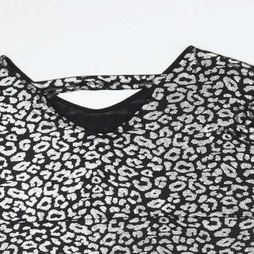 Anthology Womens Silver Geometric Polyester Basic Blouse Size 10 V-Neck