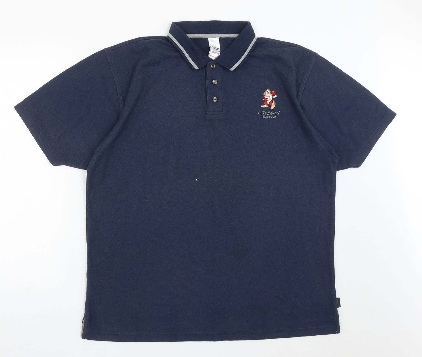 Disney Mens Blue  Cotton  Polo Size XL Collared Button - Grumpy Snowwhite