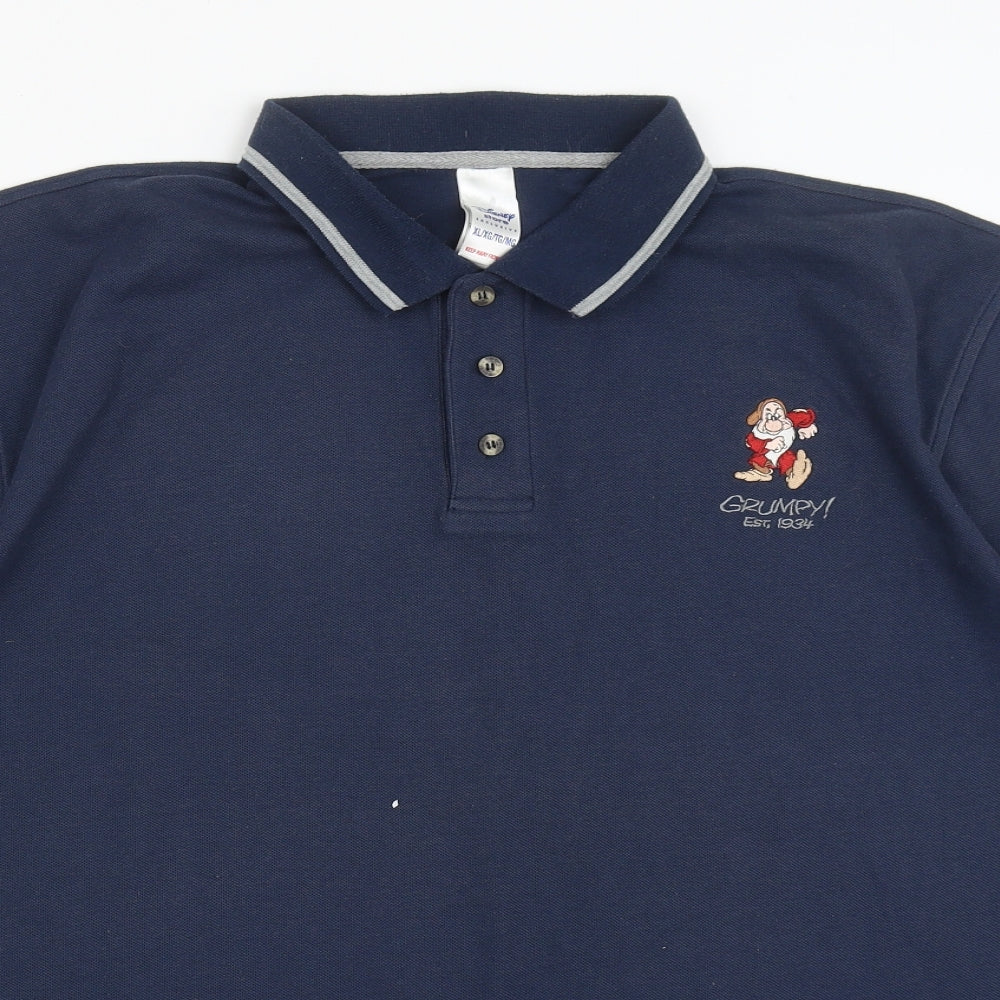 Disney Mens Blue  Cotton  Polo Size XL Collared Button - Grumpy Snowwhite