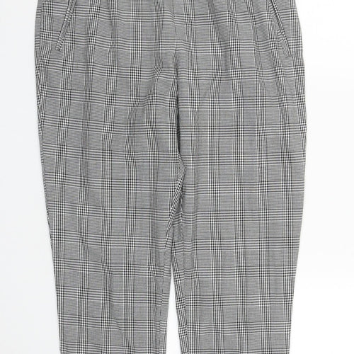 Zara Womens Black Plaid Polyester Carrot Trousers Size M L27 in Regular