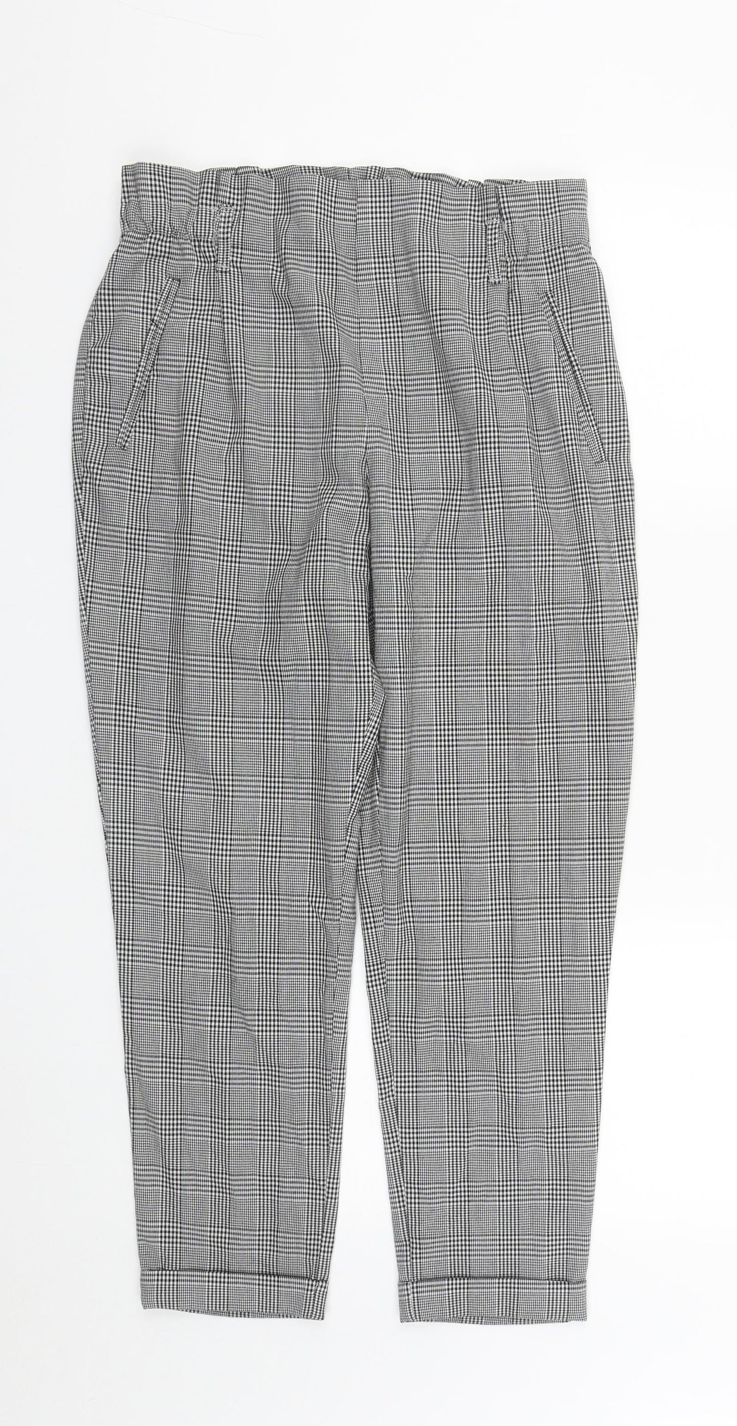 Zara Womens Black Plaid Polyester Carrot Trousers Size M L27 in Regular