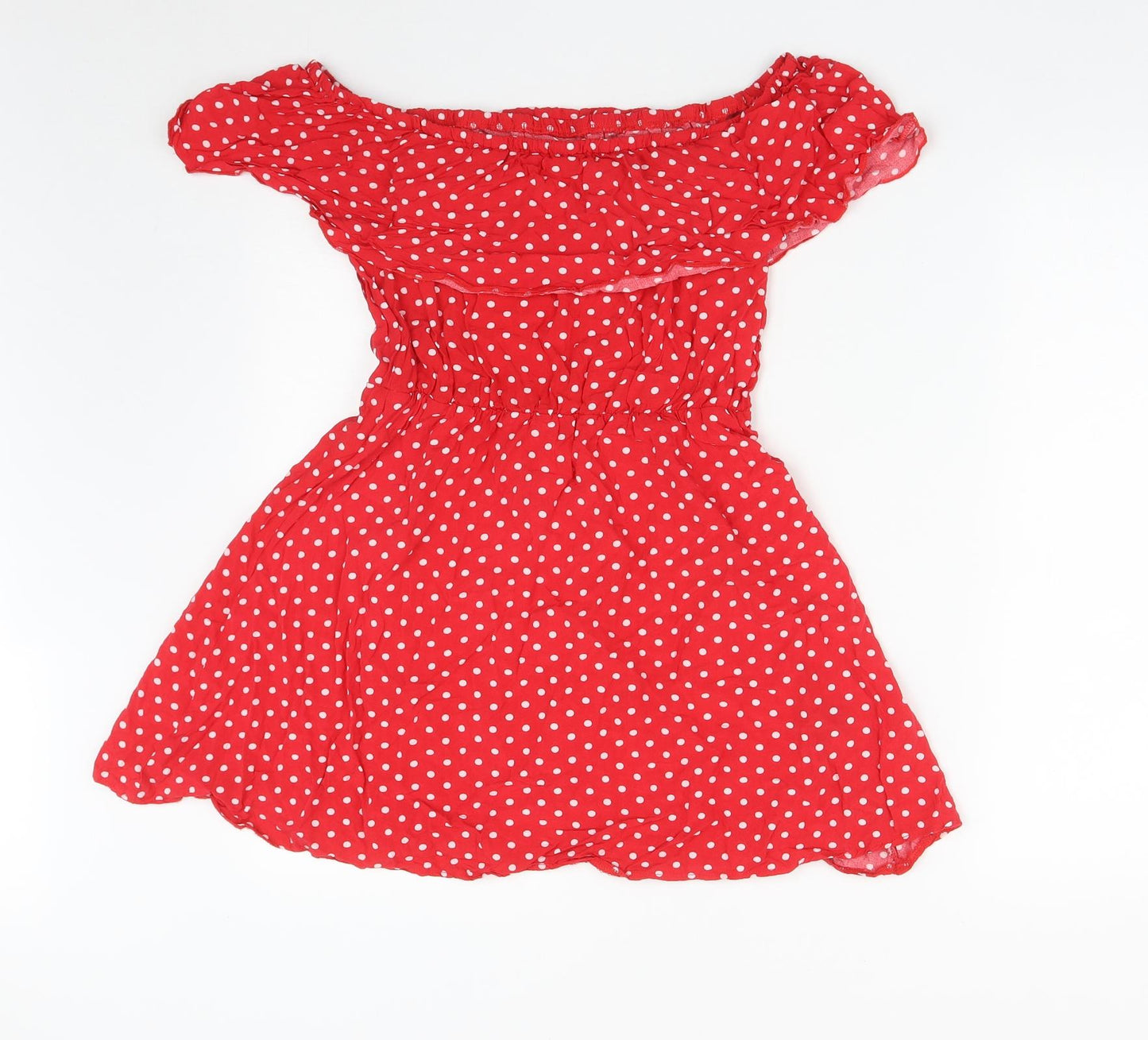 SheIn Womens Red Polka Dot Viscose Fit & Flare  Size M  Off the Shoulder
