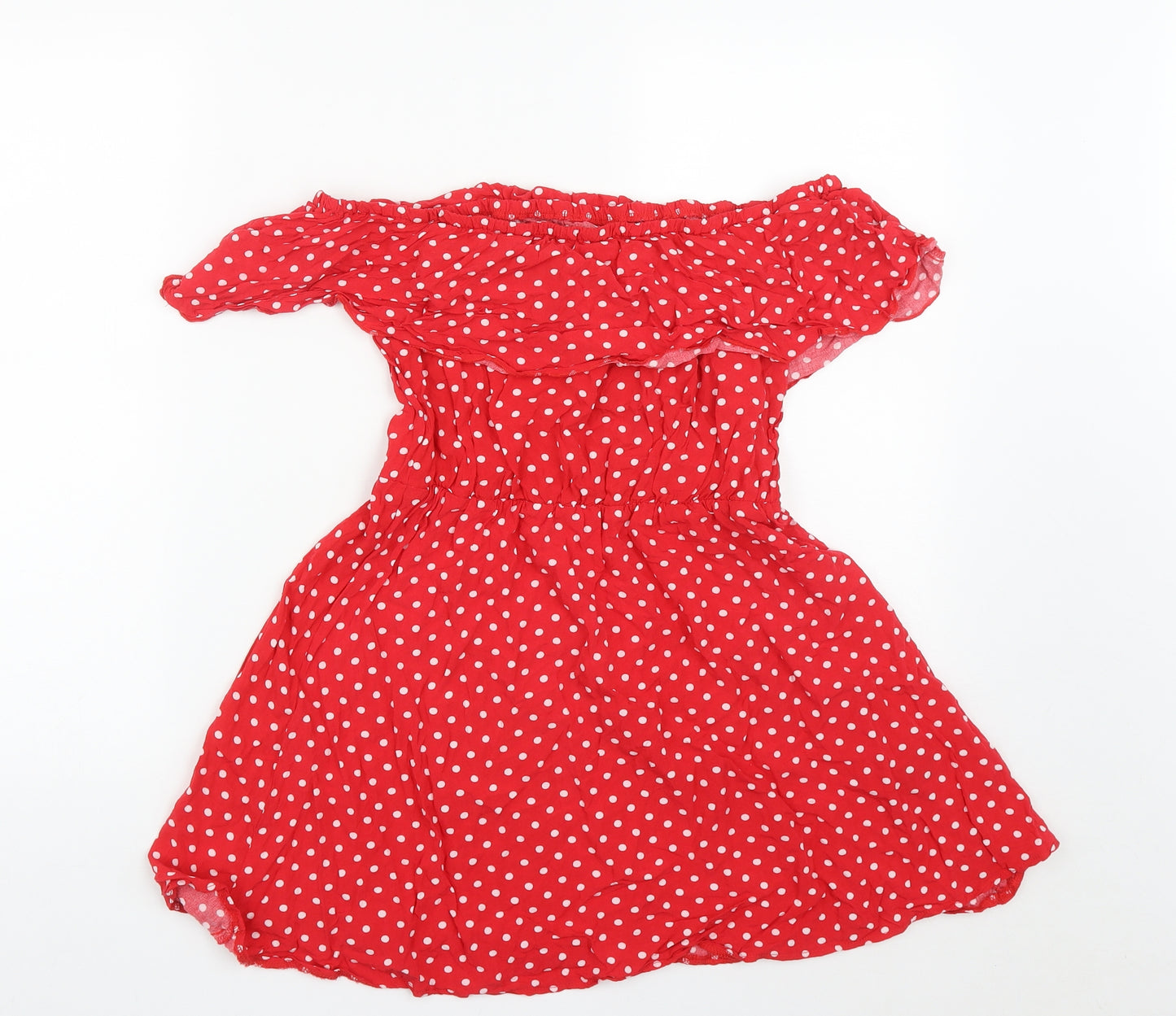SheIn Womens Red Polka Dot Viscose Fit & Flare  Size M  Off the Shoulder