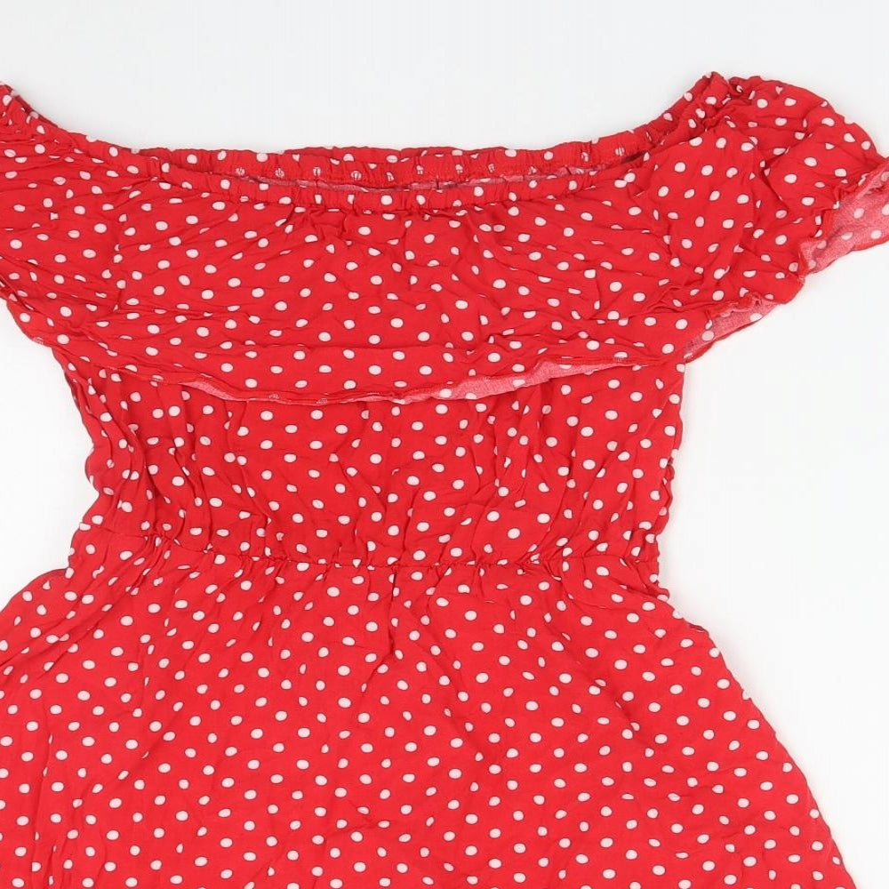SheIn Womens Red Polka Dot Viscose Fit & Flare  Size M  Off the Shoulder