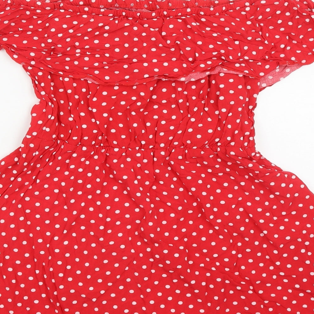 SheIn Womens Red Polka Dot Viscose Fit & Flare  Size M  Off the Shoulder