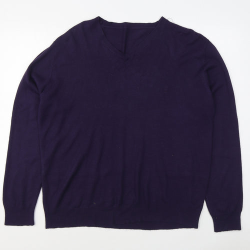 Duffer of St. George Mens Purple V-Neck  Acrylic Pullover Jumper Size XL