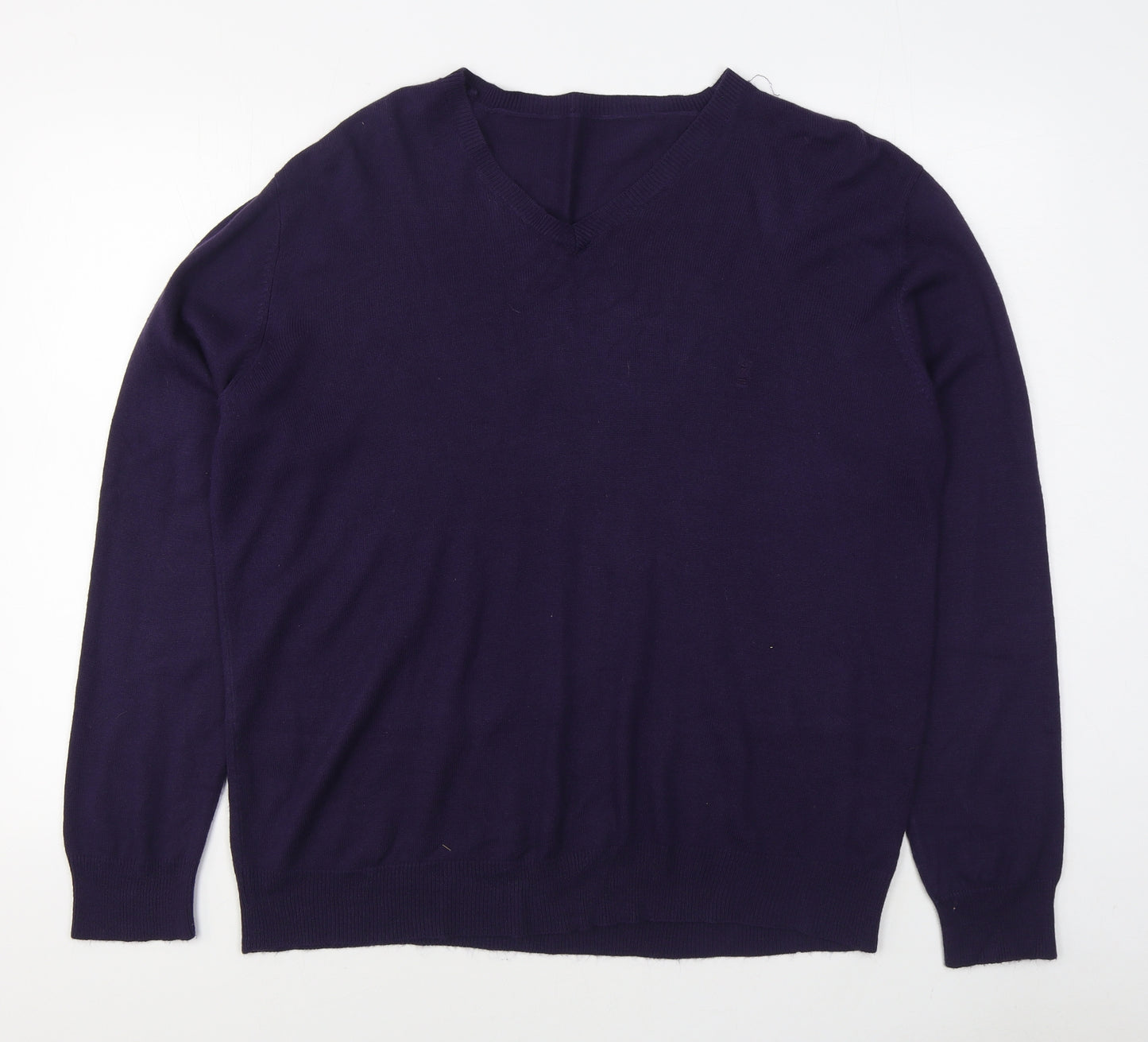 Duffer of St. George Mens Purple V-Neck  Acrylic Pullover Jumper Size XL