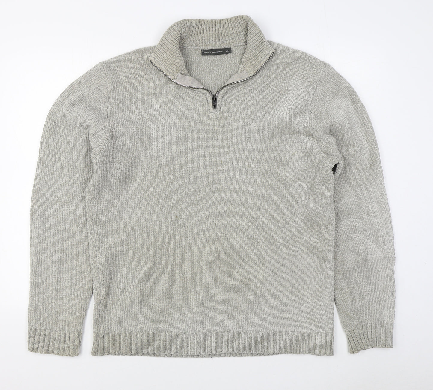 French Connection Mens Grey V-Neck  Polyester Pullover Jumper Size 2XL