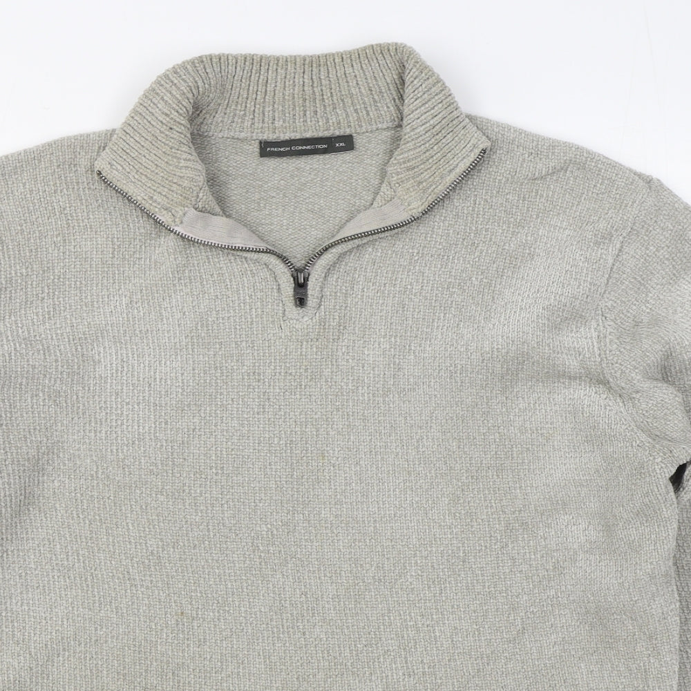 French Connection Mens Grey V-Neck  Polyester Pullover Jumper Size 2XL