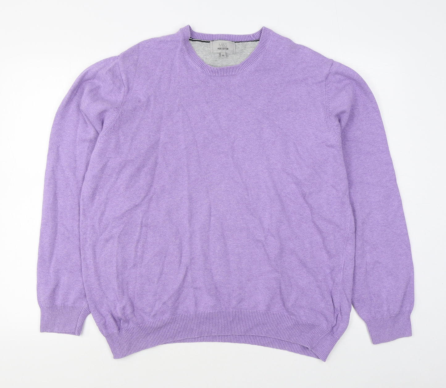 Marks and Spencer Womens Purple Round Neck  100% Cotton Pullover Jumper Size XL