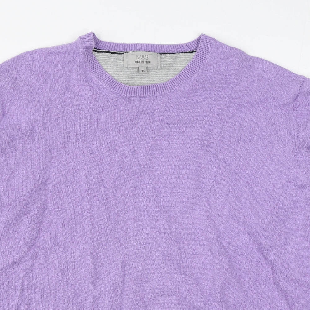 Marks and Spencer Womens Purple Round Neck  100% Cotton Pullover Jumper Size XL