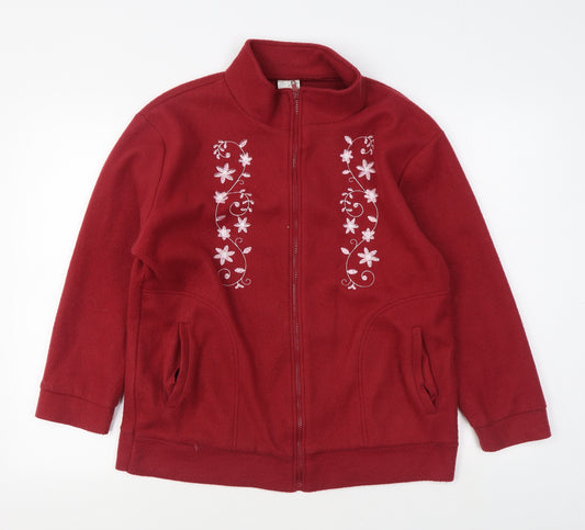 Front view of Anne De Lancay women’s red jacket, size M, zip