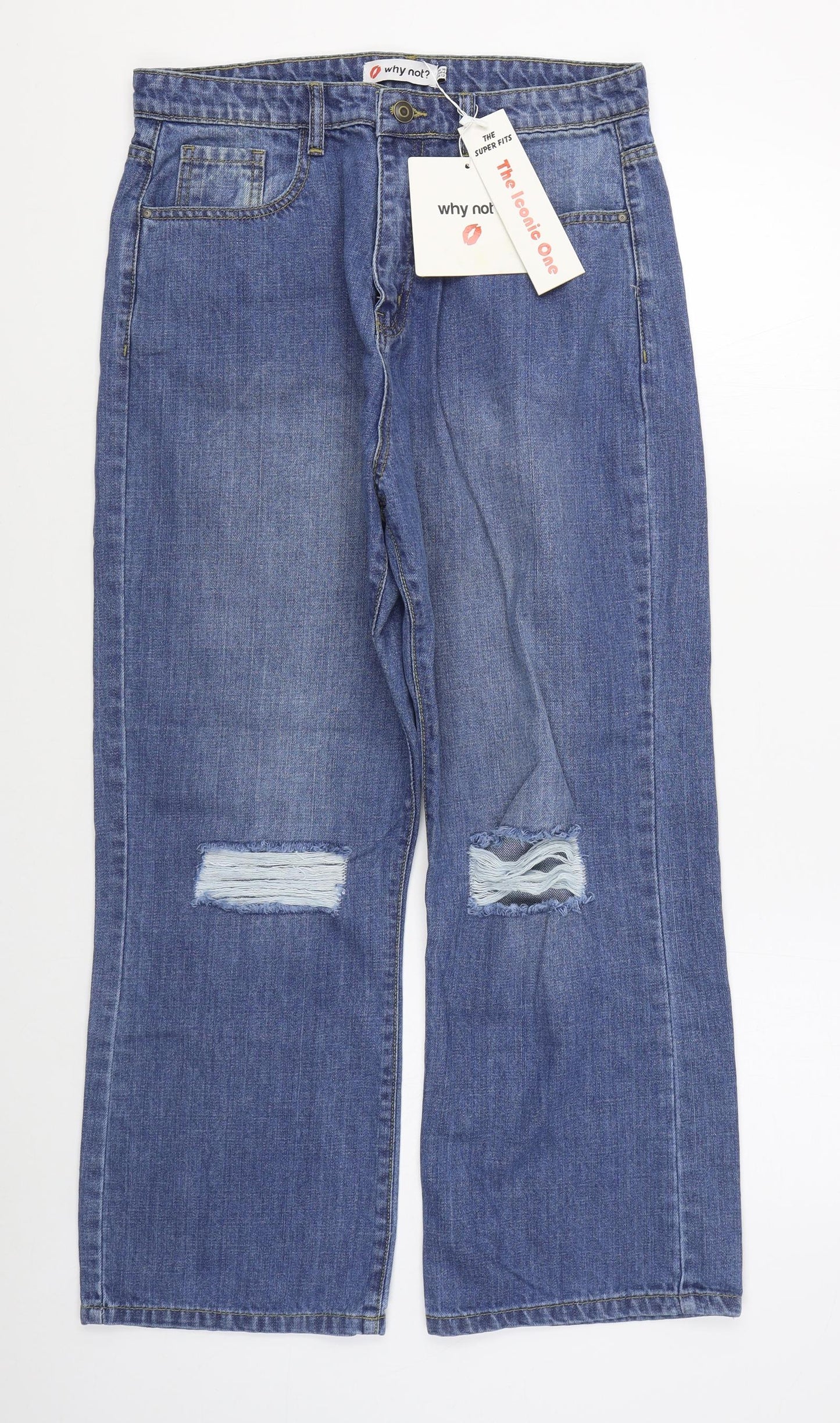 Why Not? Womens Blue  Cotton Straight Jeans Size 16 L28 in Regular Zip