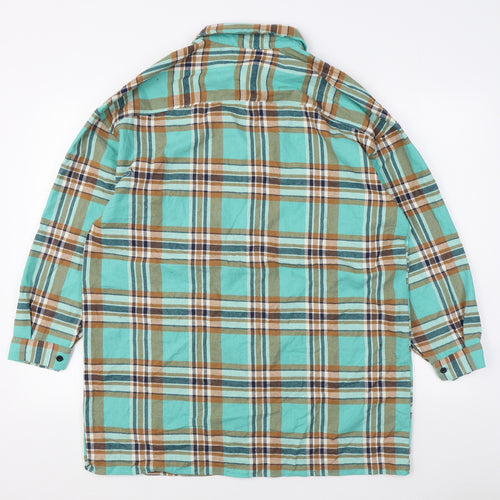 Boohoo Mens Green Plaid Polyester  Button-Up Size M Collared Button