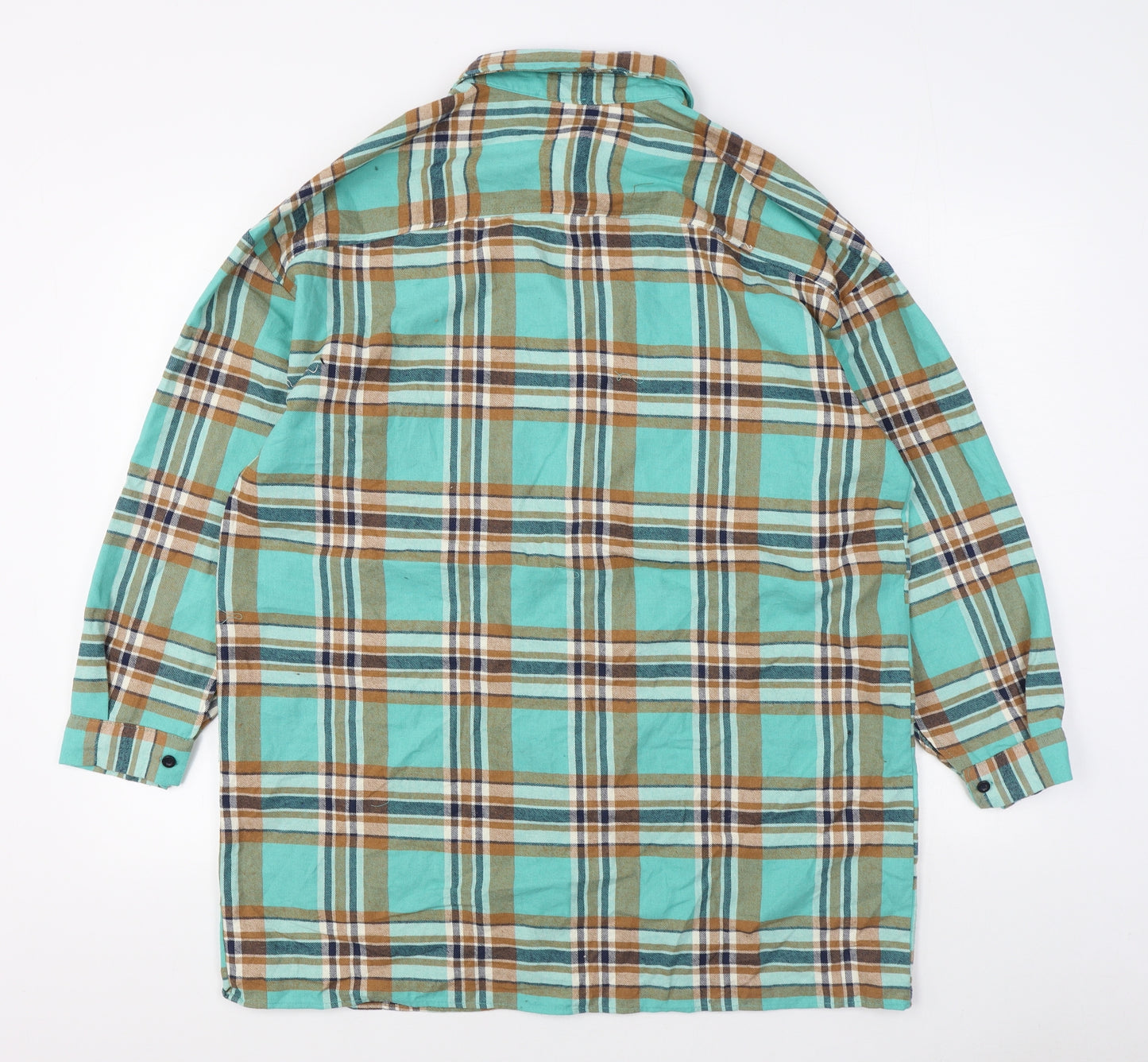 Boohoo Mens Green Plaid Polyester  Button-Up Size M Collared Button