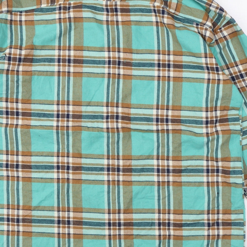 Boohoo Mens Green Plaid Polyester  Button-Up Size M Collared Button