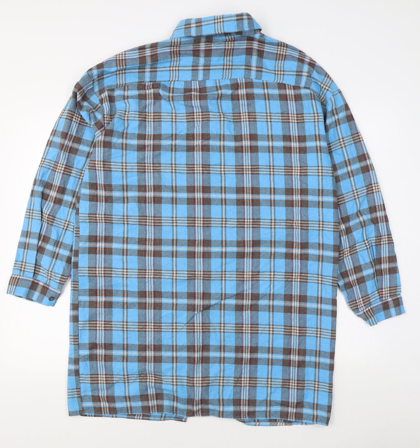 Boohoo Mens Blue Plaid Polyester  Button-Up Size M Collared Button