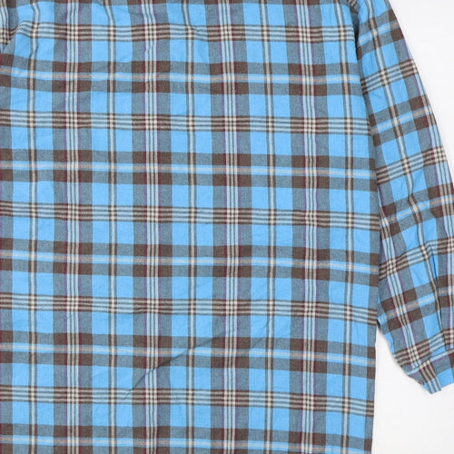 Boohoo Mens Blue Plaid Polyester  Button-Up Size M Collared Button