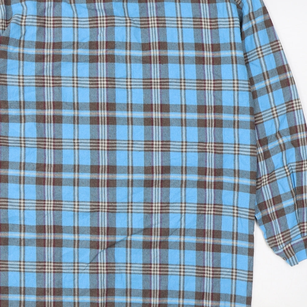 Boohoo Mens Blue Plaid Polyester  Button-Up Size M Collared Button
