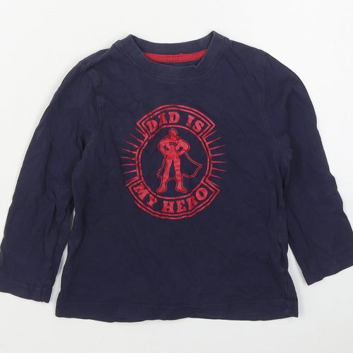 Mothercare Boys Blue  Cotton Basic T-Shirt Size 2-3 Years Round Neck Pullover
