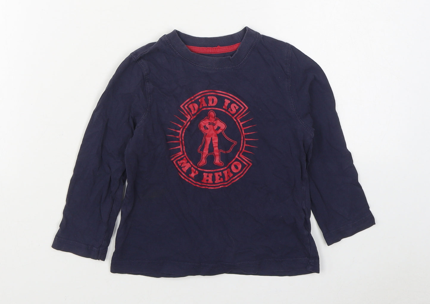 Mothercare Boys Blue  Cotton Basic T-Shirt Size 2-3 Years Round Neck Pullover