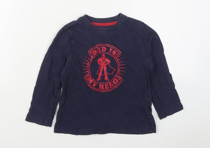 Mothercare Boys Blue  Cotton Basic T-Shirt Size 2-3 Years Round Neck Pullover