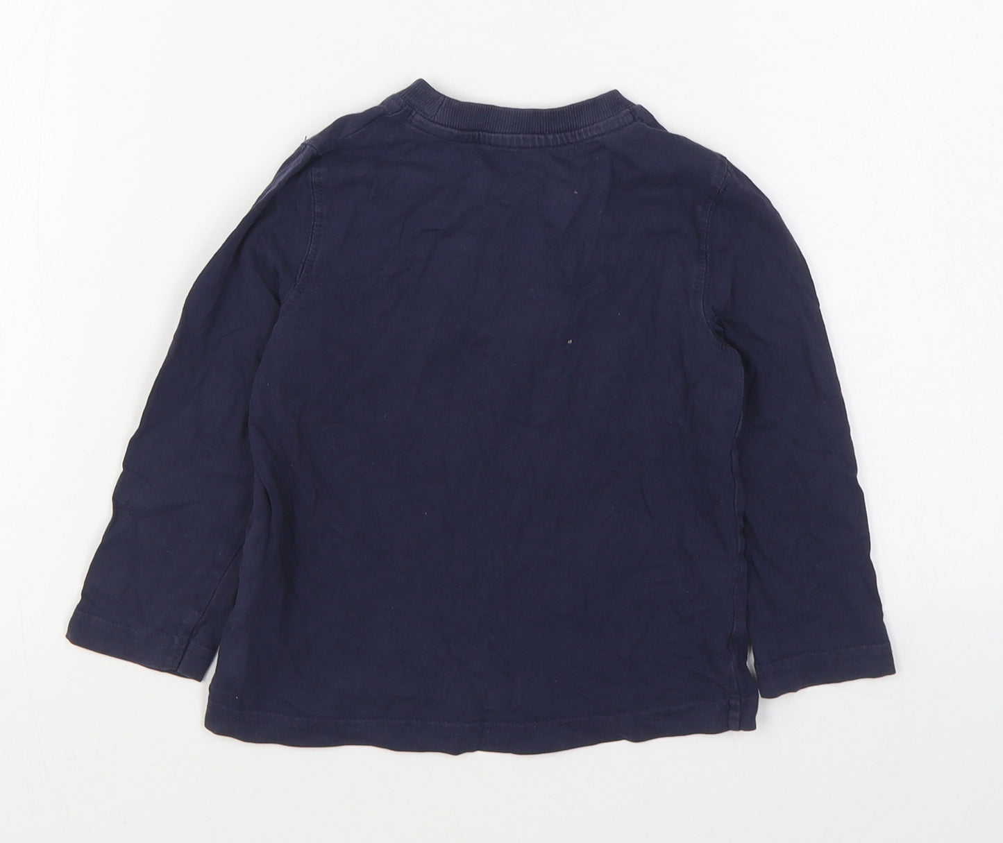 Mothercare Boys Blue  Cotton Basic T-Shirt Size 2-3 Years Round Neck Pullover