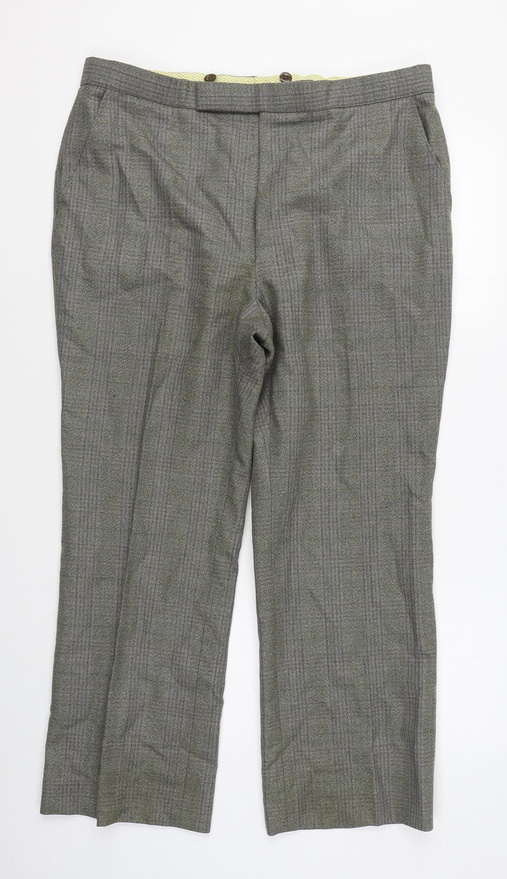 Preworn Mens Green Plaid Polyester  Suit Trousers