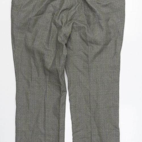 Preworn Mens Green Plaid Polyester  Suit Trousers