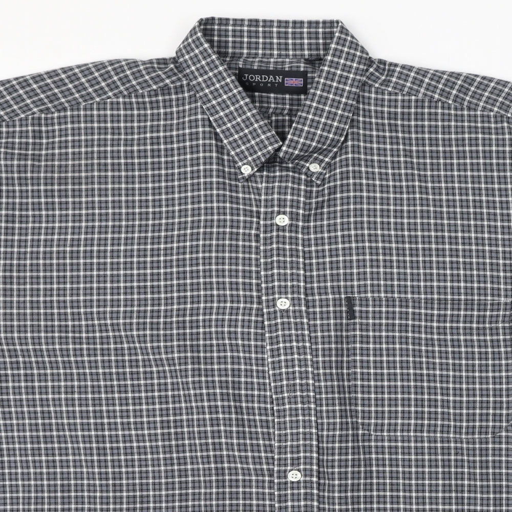 Jordan Sport Mens Grey Plaid Cotton  Button-Up Size XL Collared