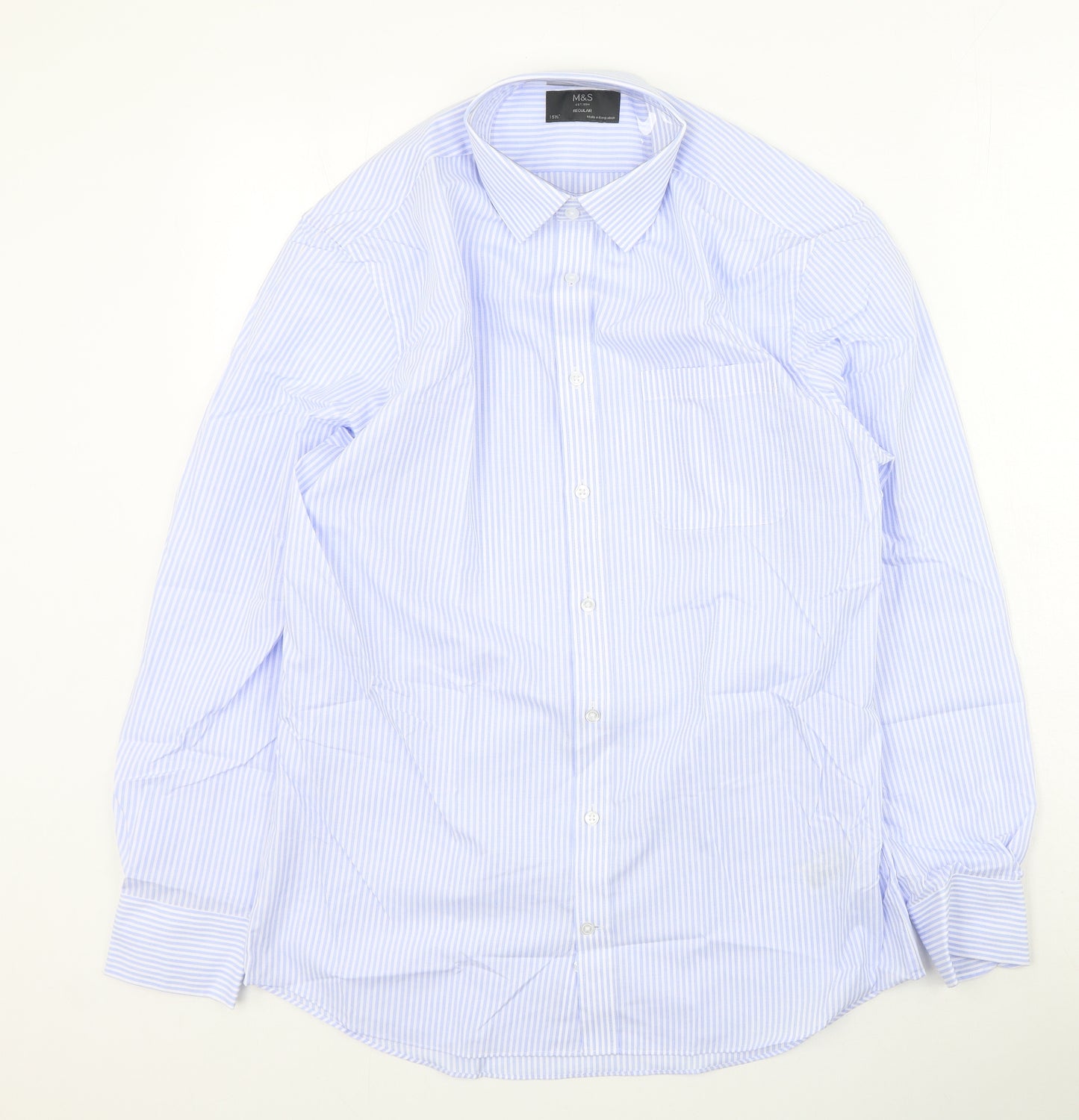 Marks and Spencer Mens Blue Striped Polyester  Button-Up Size 39 Collared