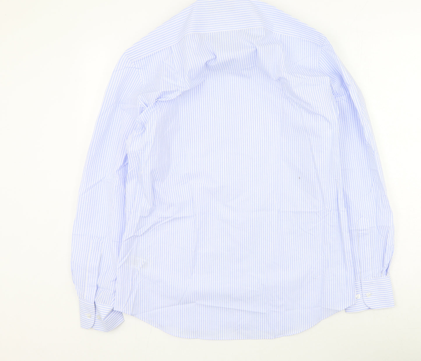 Marks and Spencer Mens Blue Striped Polyester  Button-Up Size 39 Collared