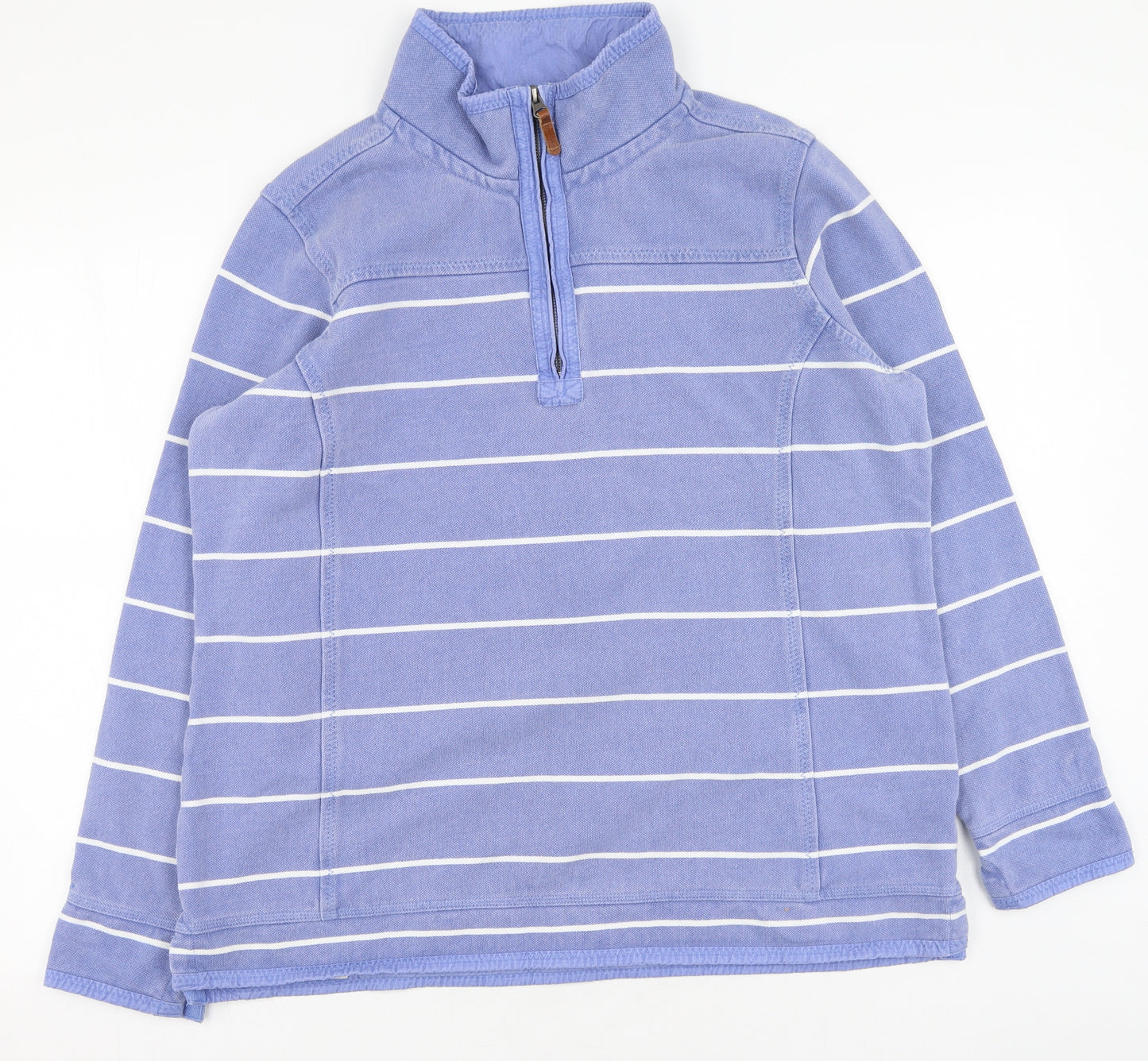 Fat Face Womens Blue High Neck Striped Cotton Pullover Jumper Size 18