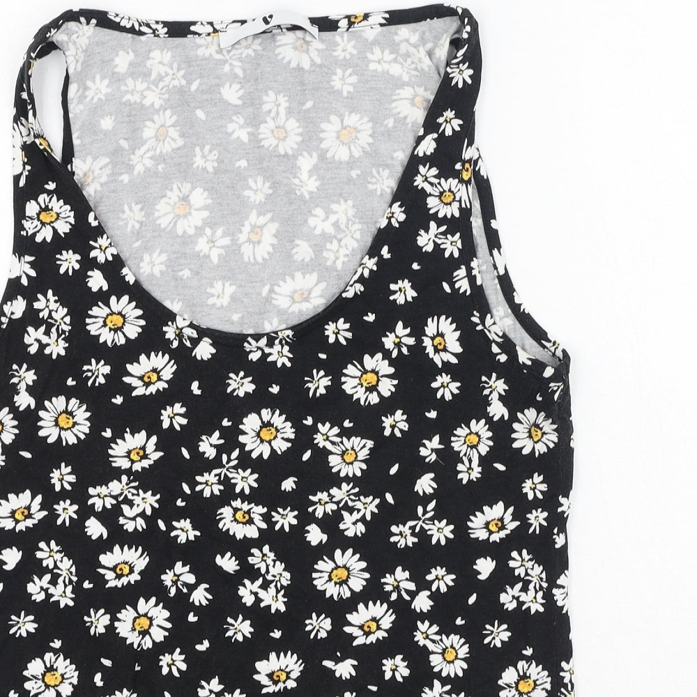 Very  Womens Black Floral Viscose Camisole Tank Size 10 Round Neck