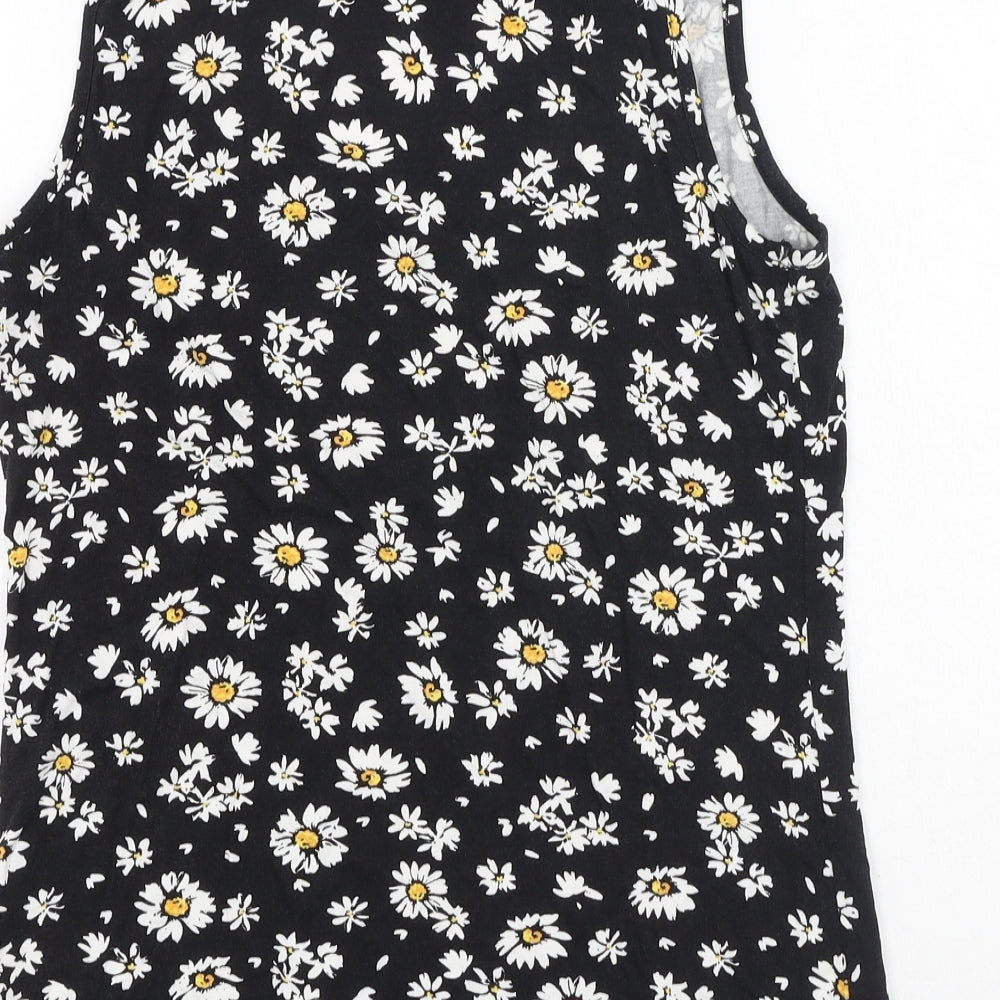 Very  Womens Black Floral Viscose Camisole Tank Size 10 Round Neck