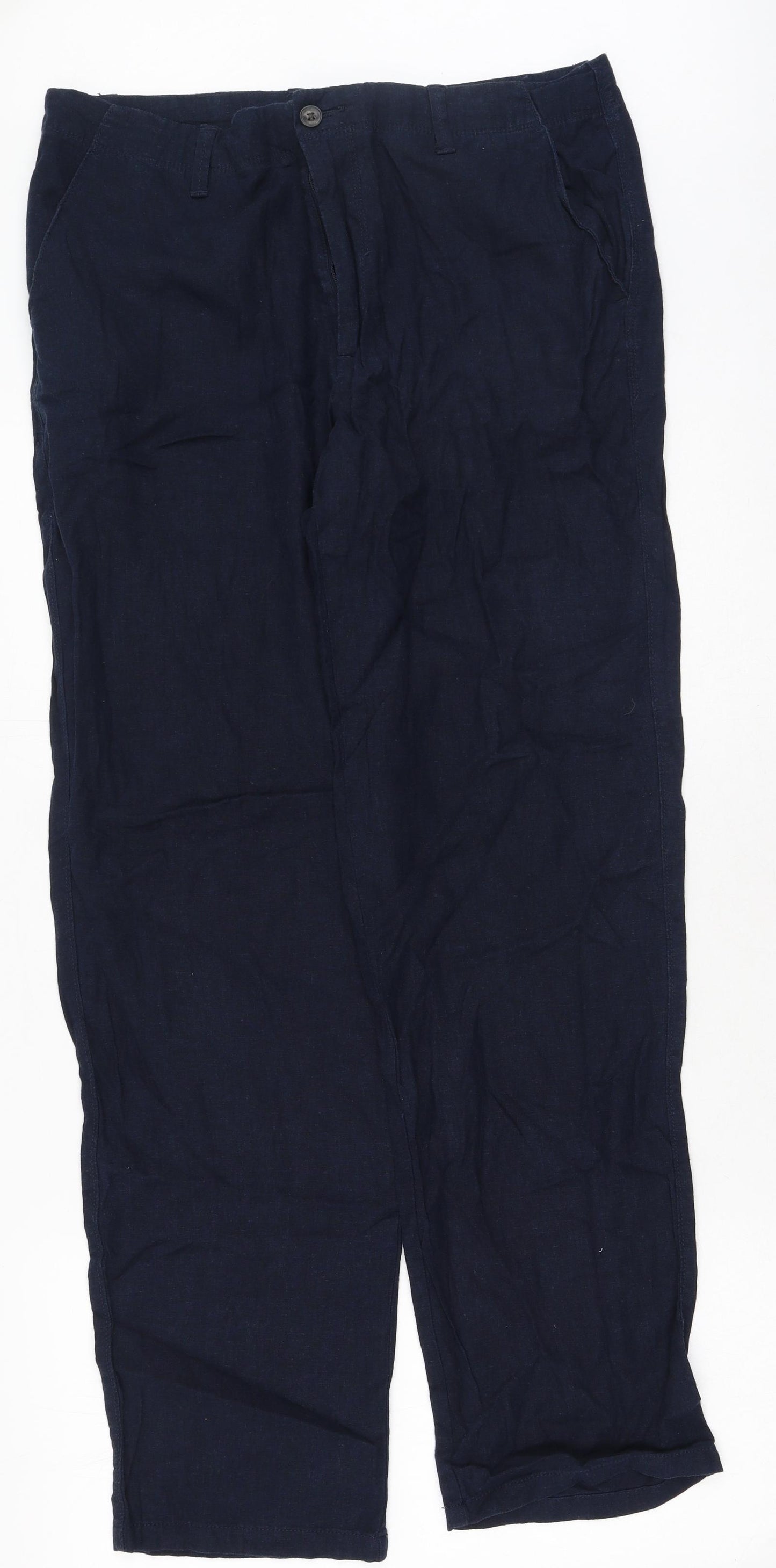 Marks and Spencer Womens Blue  Cotton Trousers  Size 34 L32.5 in Regular