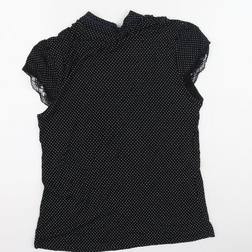 roselina Womens Black Polka Dot Polyester Basic T-Shirt Size L V-Neck