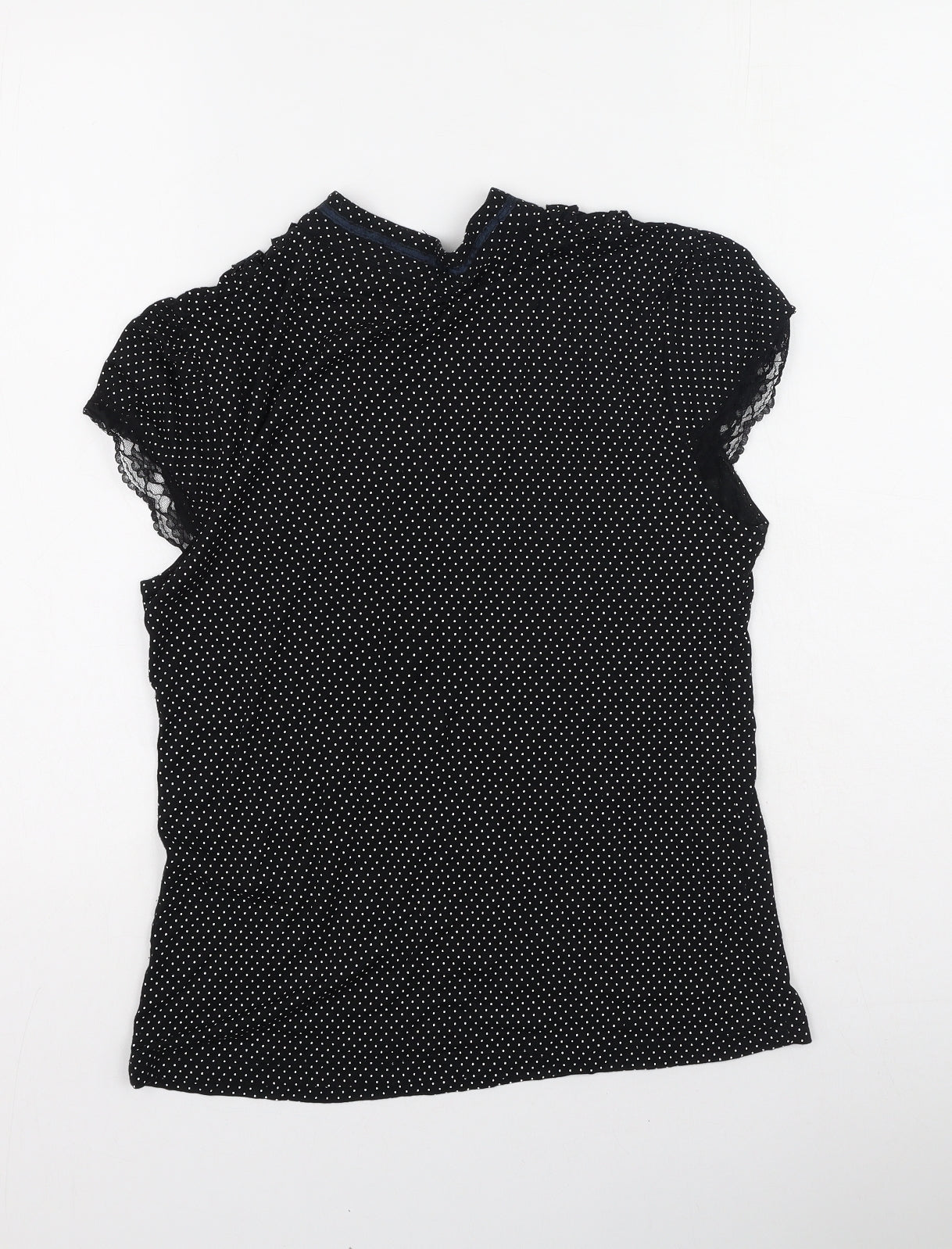 roselina Womens Black Polka Dot Polyester Basic T-Shirt Size L V-Neck