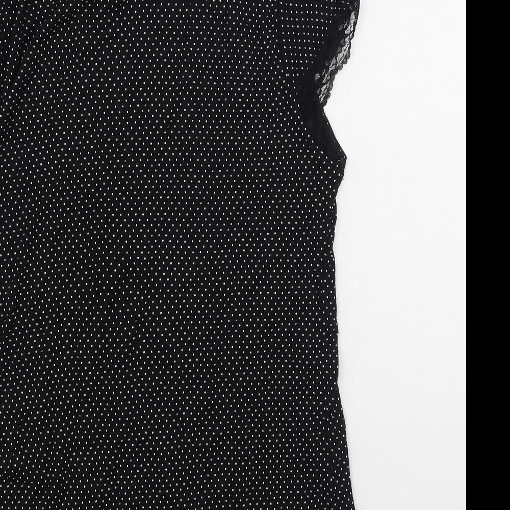 roselina Womens Black Polka Dot Polyester Basic T-Shirt Size L V-Neck