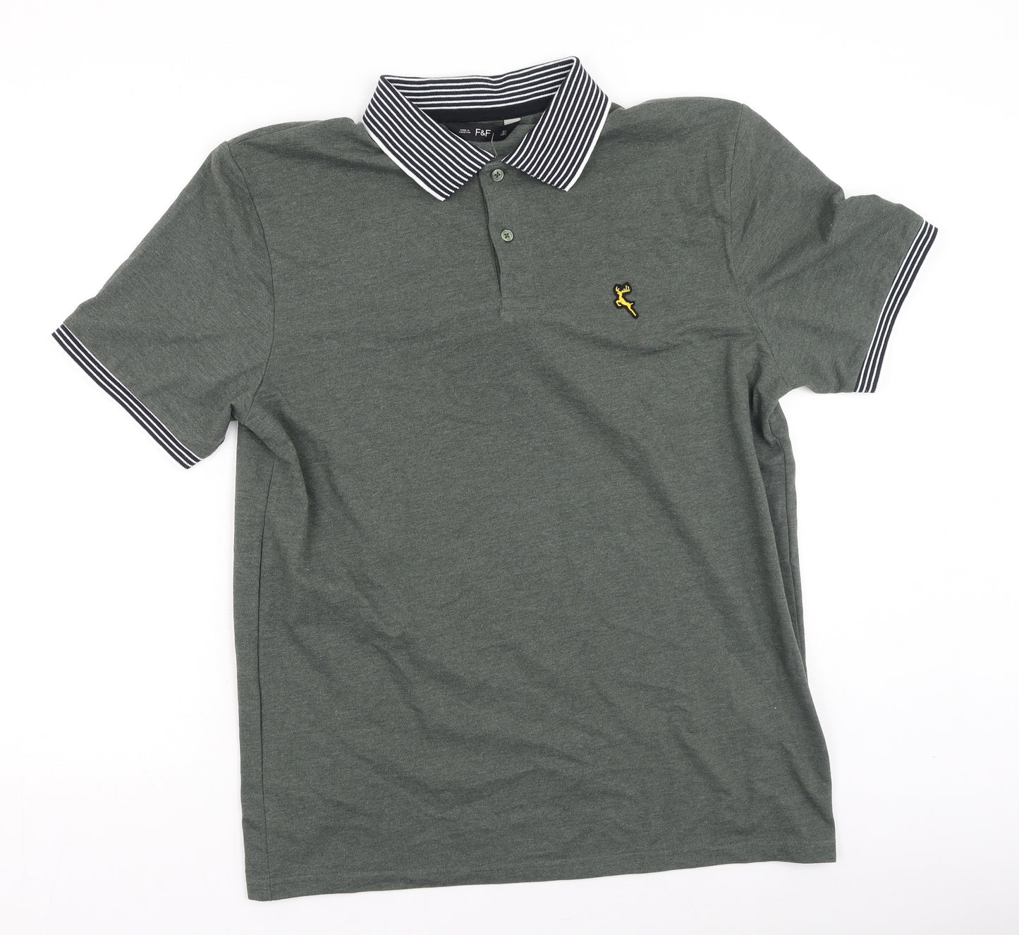 F&F Mens Green  Cotton  Polo Size L Collared