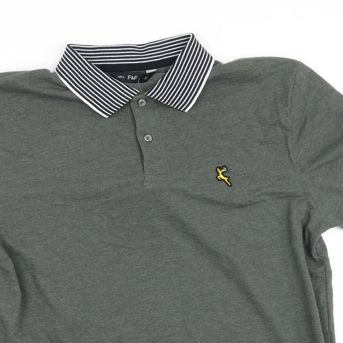 F&F Mens Green  Cotton  Polo Size L Collared