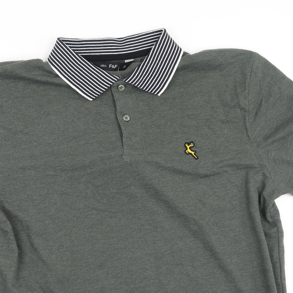 F&F Mens Green  Cotton  Polo Size L Collared