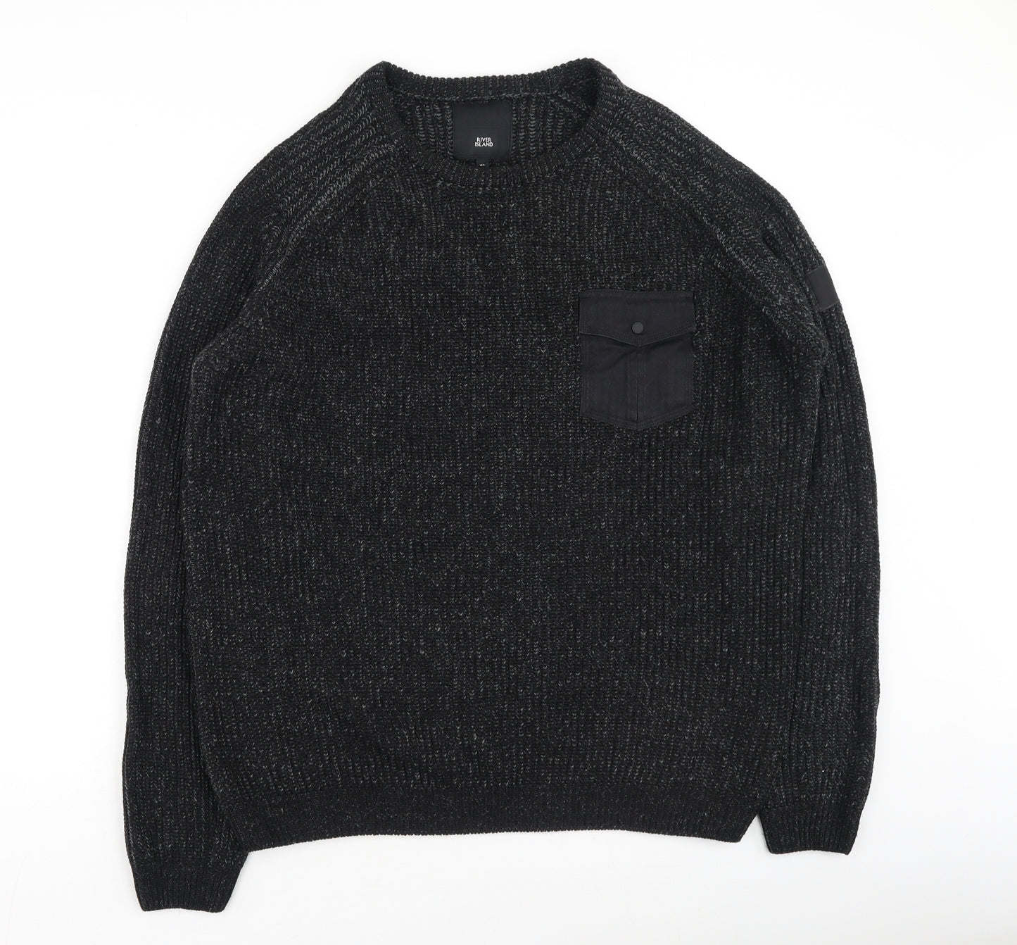 River Island  Mens Grey Round Neck  Acrylic Pullover Jumper Size XL
