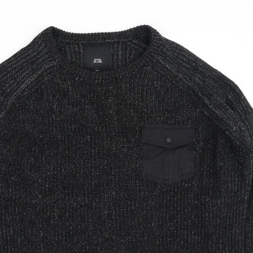 River Island  Mens Grey Round Neck  Acrylic Pullover Jumper Size XL